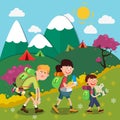 Happy Family Hiking on the Mountains Royalty Free Stock Photo
