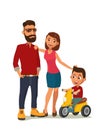 Happy family. Hipster in the yellow shoes and a red shirt.