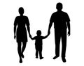 Happy Family Hold Hands Walking Together with Child Outdoor. Royalty Free Stock Photo