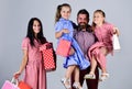 Happy family hold holiday gifts, shopping, gifts, shopping Royalty Free Stock Photo