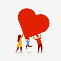 Happy family holding a big red heart. Love concept. Royalty Free Stock Photo