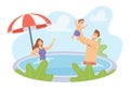 Happy Family Holidays. Young Parents and Little Child Characters Playing in Swimming Pool. Father Splashing with Son Royalty Free Stock Photo