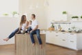 Happy family in home kitchen cooking food Royalty Free Stock Photo