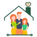 Happy family in a house isolated on a white background. Vector illustration in flat cartoon style. Husband, wife and daughter Royalty Free Stock Photo