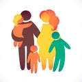 Happy family icon multicolored in simple figures. Three children, dad and mom stand together. Vector can be used as logotype