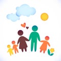 Happy family icon multicolored in simple figures. Three children, dad and mom stand together. Vector can be used as logotype