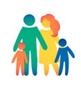 Happy family icon multicolored in simple figures. Two children, dad and mom stand together. Vector can be used as logotype Royalty Free Stock Photo