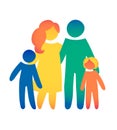 Happy family icon multicolored in simple figures. Two children, dad and mom stand together. Vector can be used as logotype Royalty Free Stock Photo