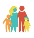 Happy family icon multicolored in simple figures. Two children, dad and mom stand together. Vector can be used as logotype Royalty Free Stock Photo