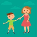 Happy family illustration. Brother and sister portrait in flat style. Boy and girl holding hands Royalty Free Stock Photo