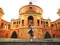 Happy family in italy mother and daughter at the San Luca sanctuary church of Bologna in Emilia Romagna