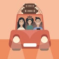 Family with kid going on vacation, road trip, journey by car. Travel concept, people in vehicle, transportation. Royalty Free Stock Photo