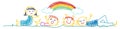 happy family kids drawing, flowers with rainbow Multicolored. Colorful symbols set hand drawn for kindergarten and school. Royalty Free Stock Photo