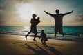 Happy family with kids on enjoy vacation, play on sunset beach Royalty Free Stock Photo