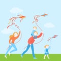 Happy family with kids fly a kite together Royalty Free Stock Photo