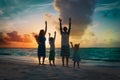Happy family with kids having fun at sunset beach Royalty Free Stock Photo