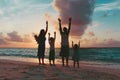 Happy family with kids having fun at sunset beach Royalty Free Stock Photo