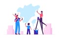 Happy Family with Kids Painting Wall with Rollers Making Renovation at Home. Parents and Children Spend Time Together Royalty Free Stock Photo