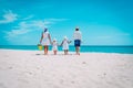 Happy family kids walk on tropical beach vacation Royalty Free Stock Photo