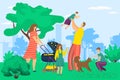 Happy family with kids walking outdoor in city park, having fun together, playing with children and dog cartoon vector Royalty Free Stock Photo