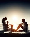 happy family leisure activities, silhouette photos, generative ai art illustration