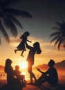 happy family leisure activities, silhouette photos, generative ai art illustration