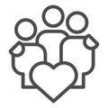 Happy family line icon. Hugging people group with heart shape symbol, outline style pictogram on white background Royalty Free Stock Photo