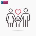 Happy family line icon on white background. Editable stroke. Royalty Free Stock Photo