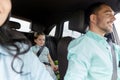 Happy family with little child driving in car Royalty Free Stock Photo