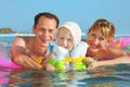 Happy family with little girl bathing in pool Royalty Free Stock Photo
