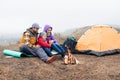 Happy family looking at burning fire Royalty Free Stock Photo