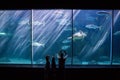 Happy family looking at the fish tank Royalty Free Stock Photo