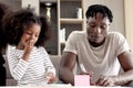 Happy family love bonding, African father and daughter girl with curly hair enjoy spending time together at home, little child kid Royalty Free Stock Photo