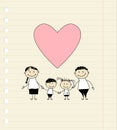 Happy family with love, drawing sketch