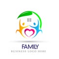 Happy family love heart in nature house logo icon symbol on white background Royalty Free Stock Photo