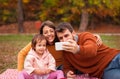 Happy family making selfie