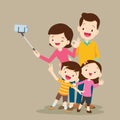 Happy Family Making Selfie Dad Mom daughter and son Standing doing self portrait