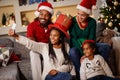 Happy family making Xmas selfie Royalty Free Stock Photo