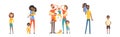 Happy Family Member Standing and Smiling Vector Set