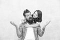 Happy family. Family members have fun together. Bearded man and small girl. Father and little daughter. Fathers day