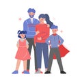 Happy Family Members Standing Together, Mother, Father, Their Son and Daughter Vector Illustration