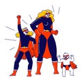 Happy Family Mother, Baby and Daughter Characters Wearing Superhero Costumes Posing and Demonstrate Power Royalty Free Stock Photo