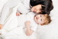 Happy family. Mother with baby playing and smiling Royalty Free Stock Photo