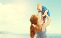 Happy family mother and baby son playing and having fun in summe Royalty Free Stock Photo