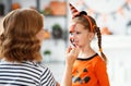 Happy family  getting ready for halloween make make-up Royalty Free Stock Photo