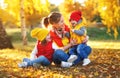 Happy family mother and children on autumn walk Royalty Free Stock Photo