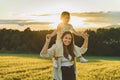Happy family mother with children daughter on nature sunset Royalty Free Stock Photo