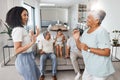 Happy family, mother and daughter dancing with love, support and care together in home living room. Women, men and child Royalty Free Stock Photo