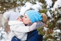 Happy family. Mother and daughter. Kissing Royalty Free Stock Photo