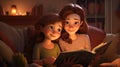 Happy family mother and daughter read a book in the evening at home Royalty Free Stock Photo